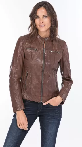 Blouson cuir femme cognac foncé