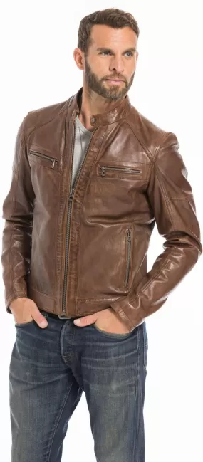Blouson cuir homme dark cognac