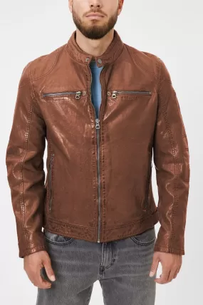Blouson cuir motard cognac