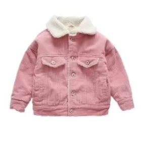 Blouson velours côtelé avec doublure fourrure intérieure pour enfant