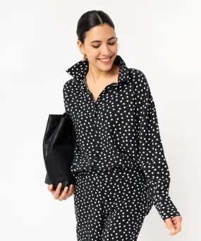 chemise manches longues fluide a pois femme noir chemisiers