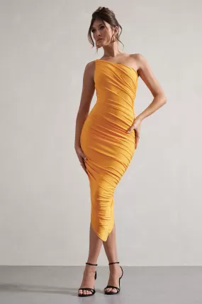 Dorit | Robe mi-longue asymétrique orange à une épaule