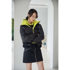 Doudoune épaisse courte pour femme contraste de couleur