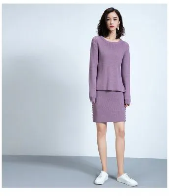 Ensemble pullover et jupe en laine tricot knitwear tendance hiver