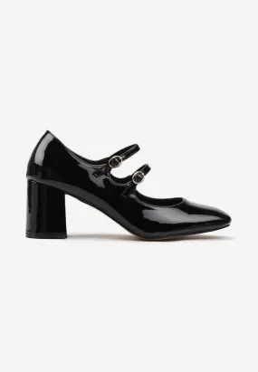 Escarpin avec double brides, Verni noir