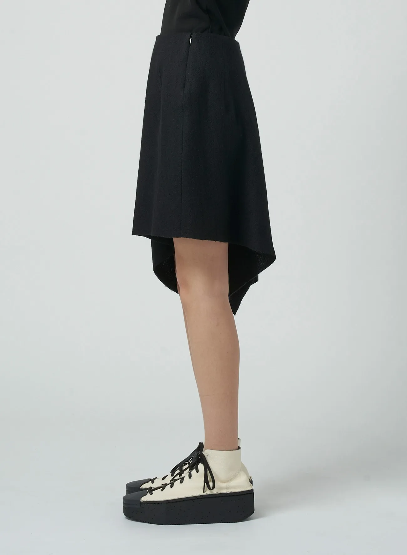 GAUZE HERRINGBONE R DRAPED SHORT SKIRT