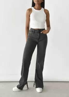 Jean droit fendu gris