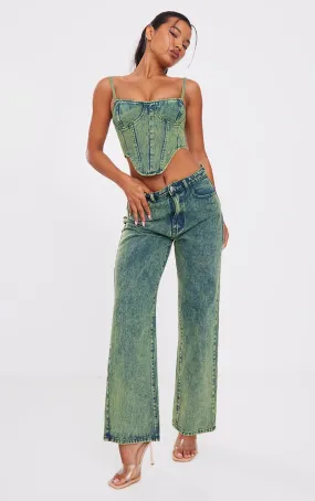 Jean large délavé vintage à taille mi-haute