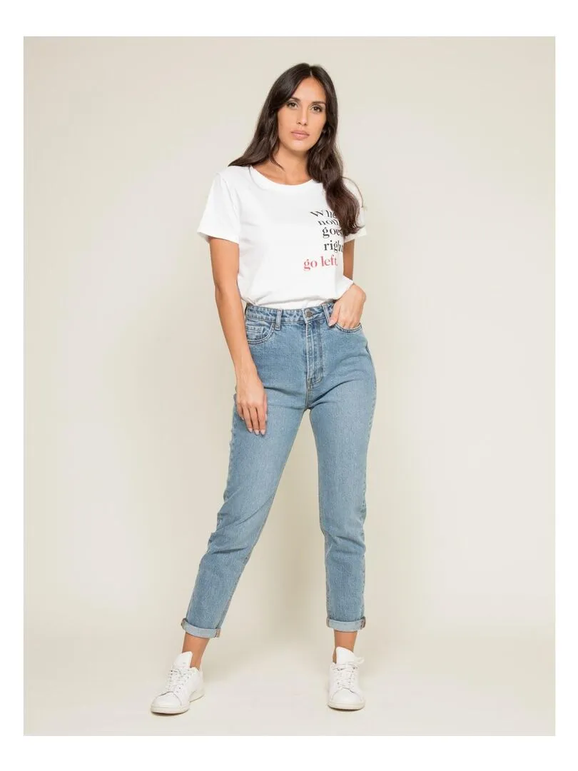 Jean mom slim EDONIS - Bleu clair