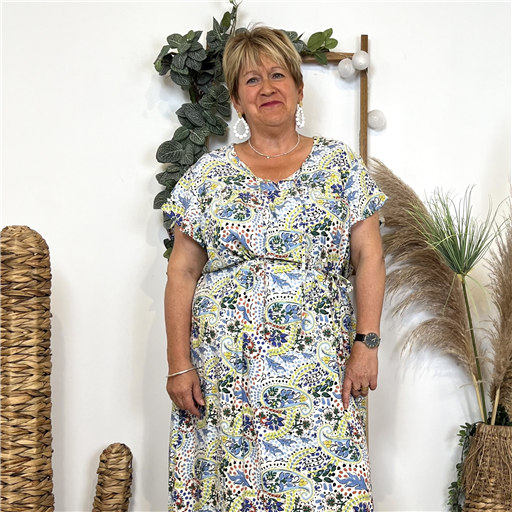 L629- Robe longue "Coline" (blanc) - Bleu Clair
