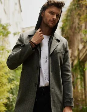 Manteau gris souris à chevrons à capuche Homme