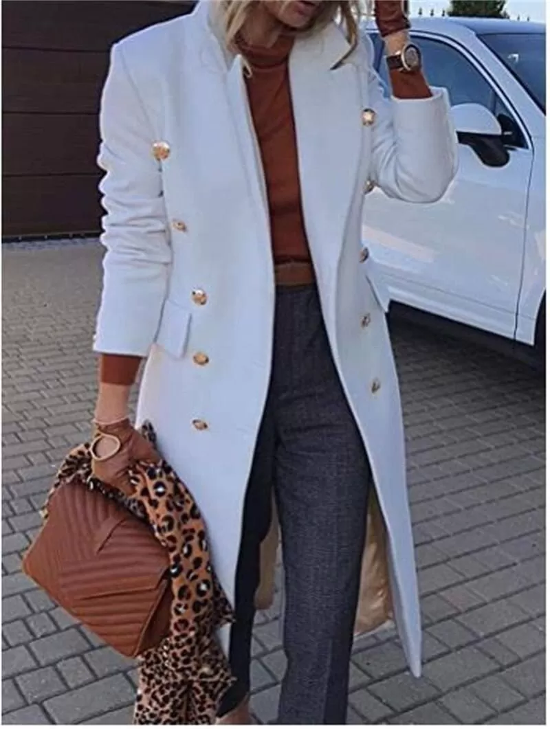 Manteau long en micro-fibres fashion boutons dorés officier