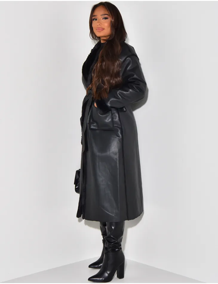 Manteau long en similicuir intérieur fourré polaire / 56457 - JEANS INDUSTRY