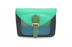 Petite besace femme en cuir bleu et vert