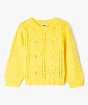 pull ajoure en maille chenille fille jaune pulls