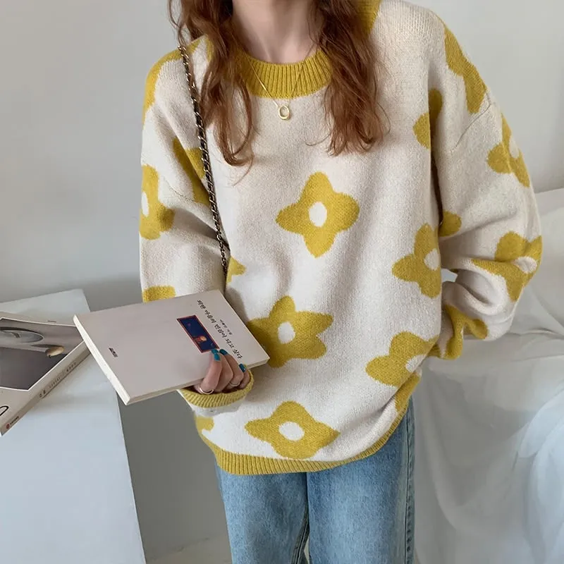 Pull ample femme vintage imprimé fleur • Vintage Univers