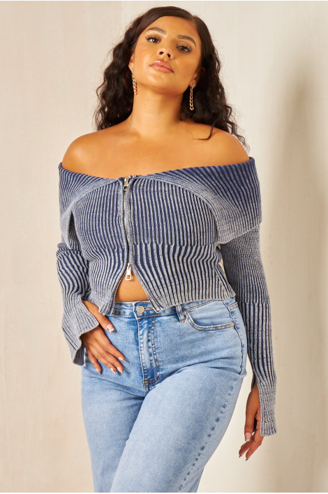 Pull court zippé bleu