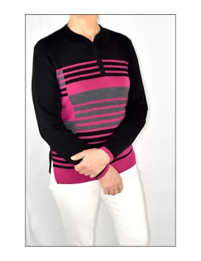 Pull  mérinos col montant Noir/Rose