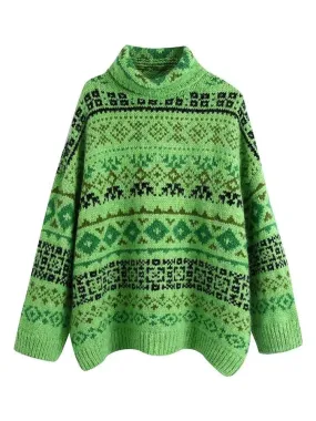 Pull Tricoté Vintage Vert