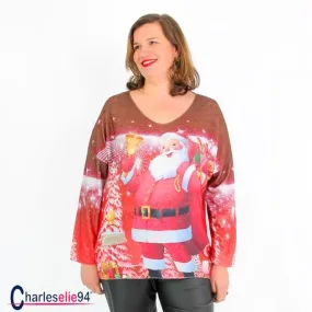 Pull tunique WILLO M149 imprime hiver femme grandes tailles