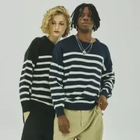 Pull à rayures en coton avec col rond pour homme