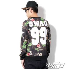 Pullover Crewneck Hawaiien Fleurs Swag Numéro 99 Noir Rouge Vert