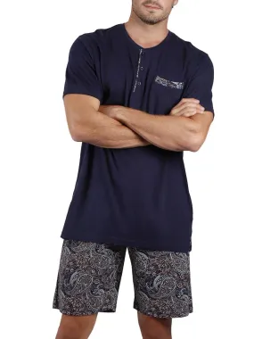 Pyjama short t-shirt Cachemire - Bleu marine