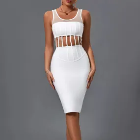 Robe avec corset transparent blanche à col carré