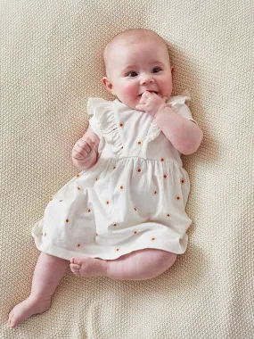 Robe bi-matière imprimé soleils, écru/jaune Noukie's - Beige