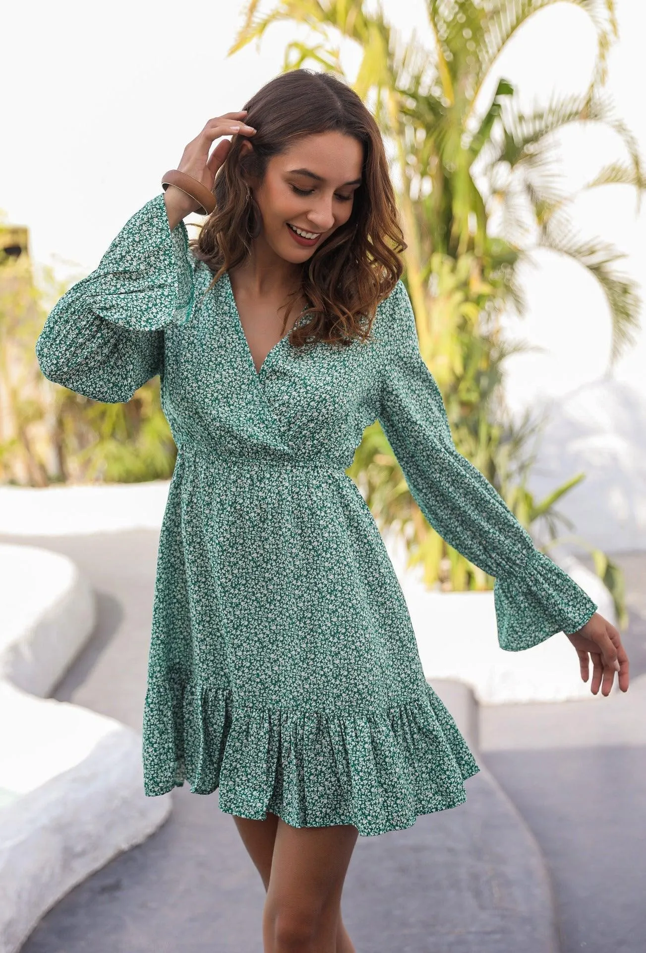Robe Bohème Col V Verte