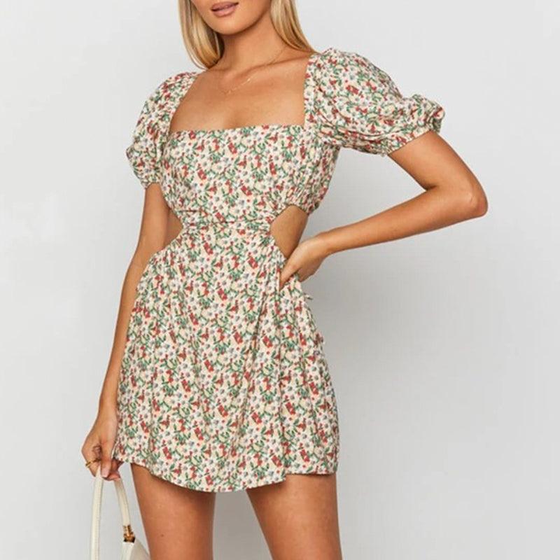 Robe Bohème Courte Manches Bouffantes