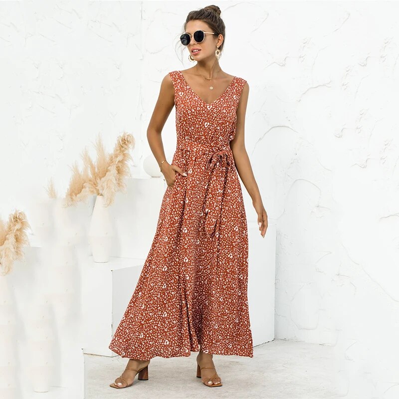 Robe bohème à imprimé léopard pour femmes Hally