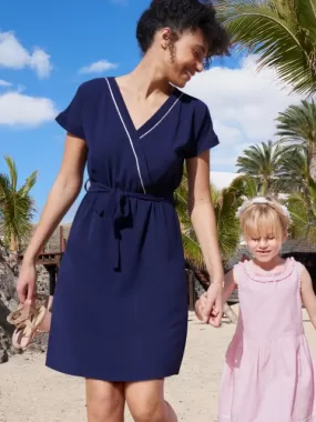 Robe ceinture à nouer marine femme