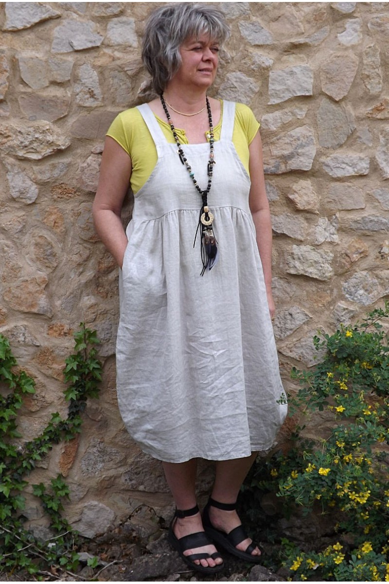 Robe chasuble en lin beige