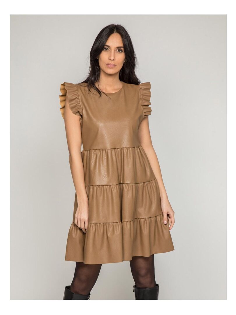 Robe courte similicuir IODINE - Beige