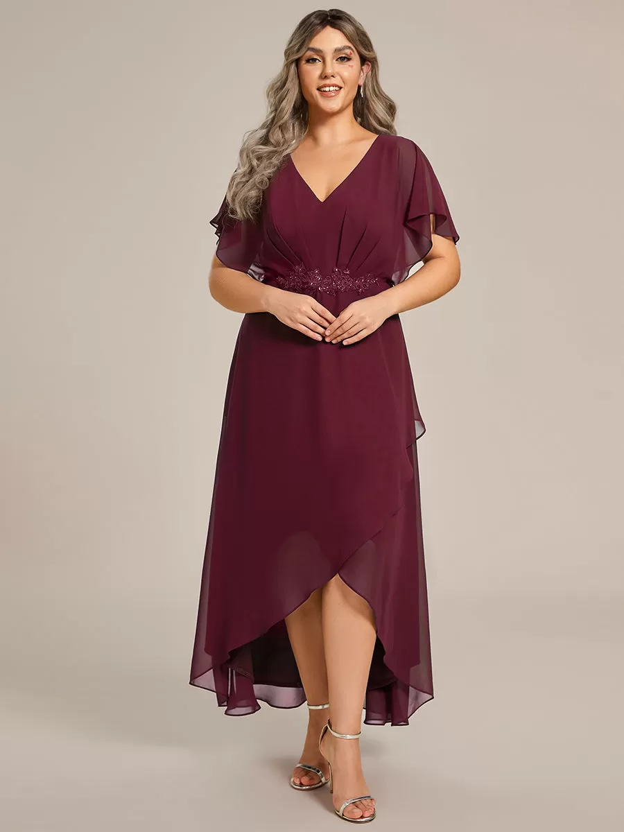 Robe De Soirée En Mousseline De Soie Col En V Manches Chauve-Souris Taille Trapèze Grande Taille