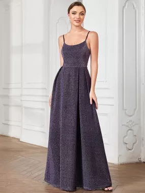 Robe de soirée plissée dos nu à bretelles minces