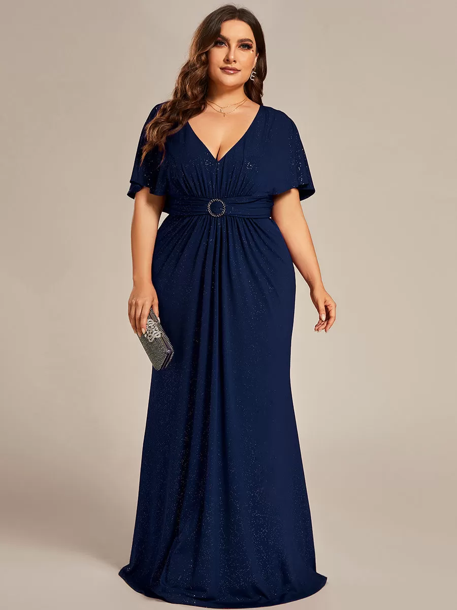 Robe de soirée sirène curvy à manches chauve-souris brillantes