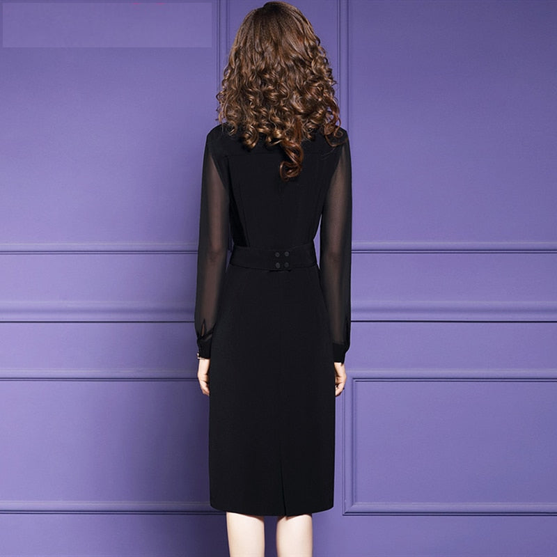 Robe de soirée élégante à manches en maille noire