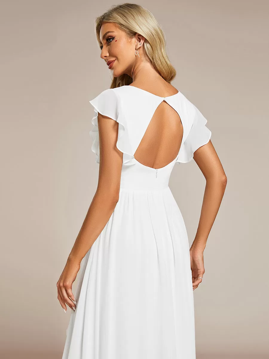 Robe demoiselle d'honneur en mousseline manches plissées avec découpe au dos