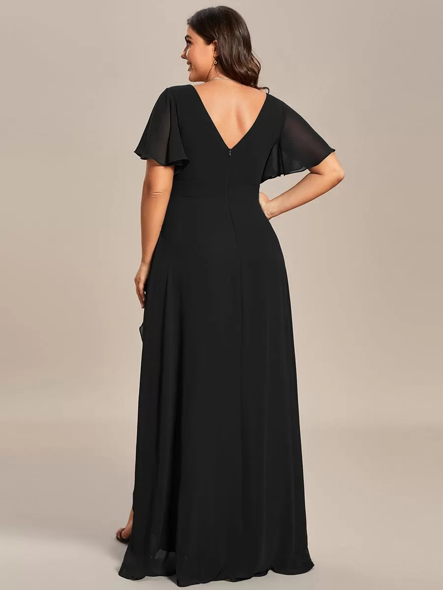 Robe demoiselle d'honneur mousseline élégante Manches lotus grande taille