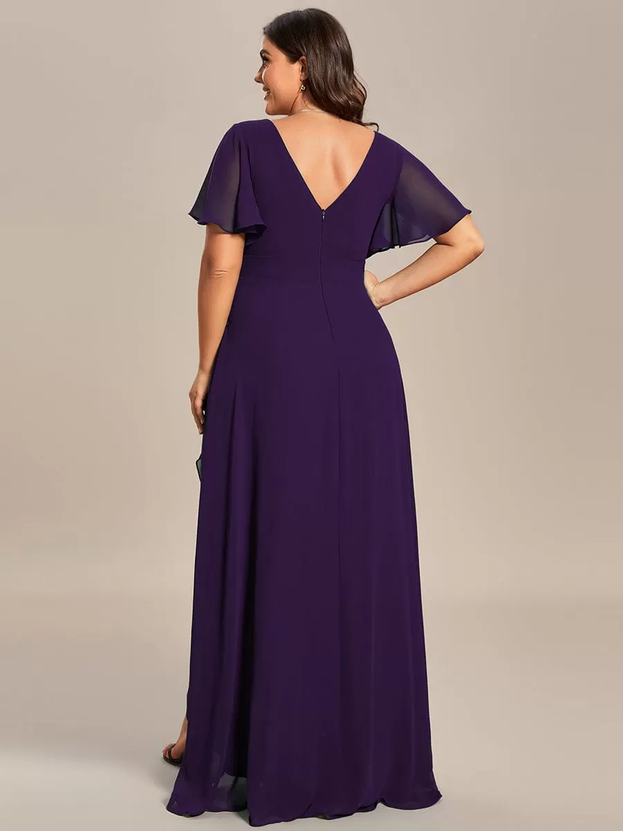 Robe demoiselle d'honneur mousseline élégante Manches lotus grande taille