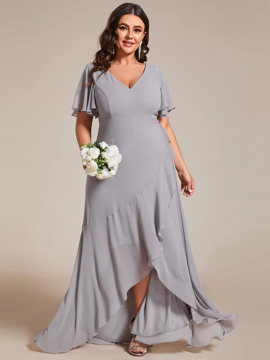 Robe demoiselle d'honneur mousseline élégante Manches lotus grande taille