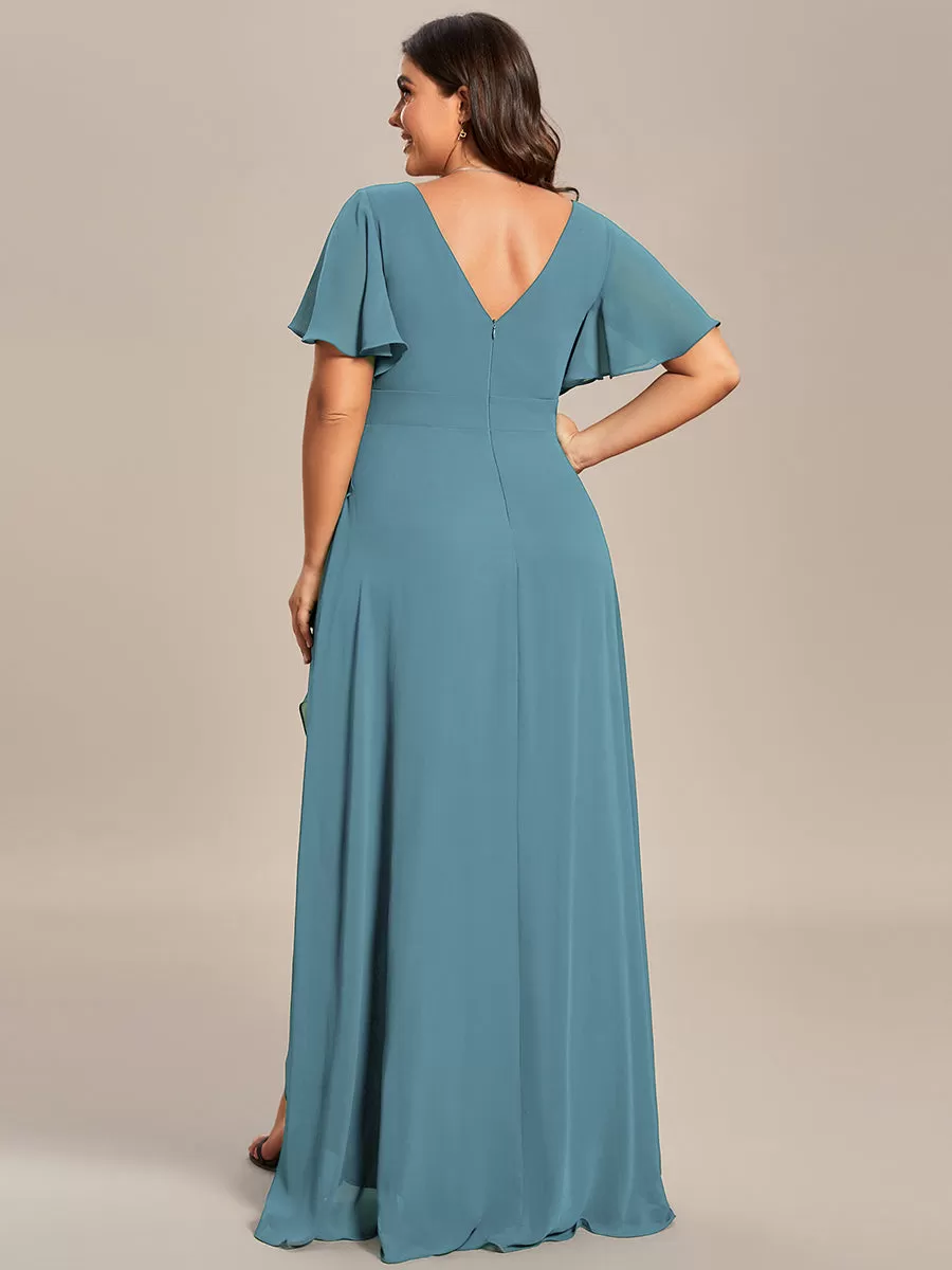 Robe demoiselle d'honneur mousseline élégante Manches lotus grande taille