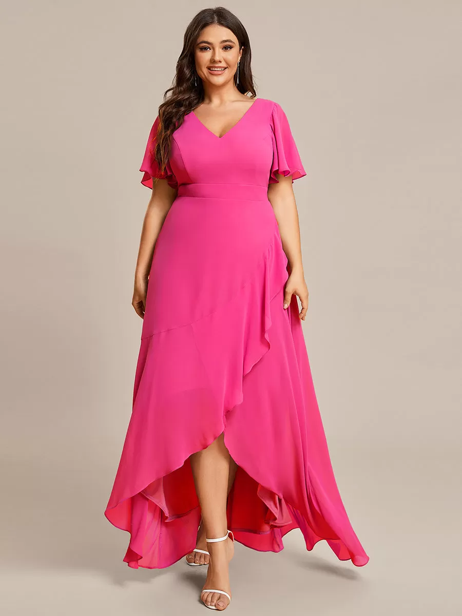 Robe demoiselle d'honneur mousseline élégante Manches lotus grande taille