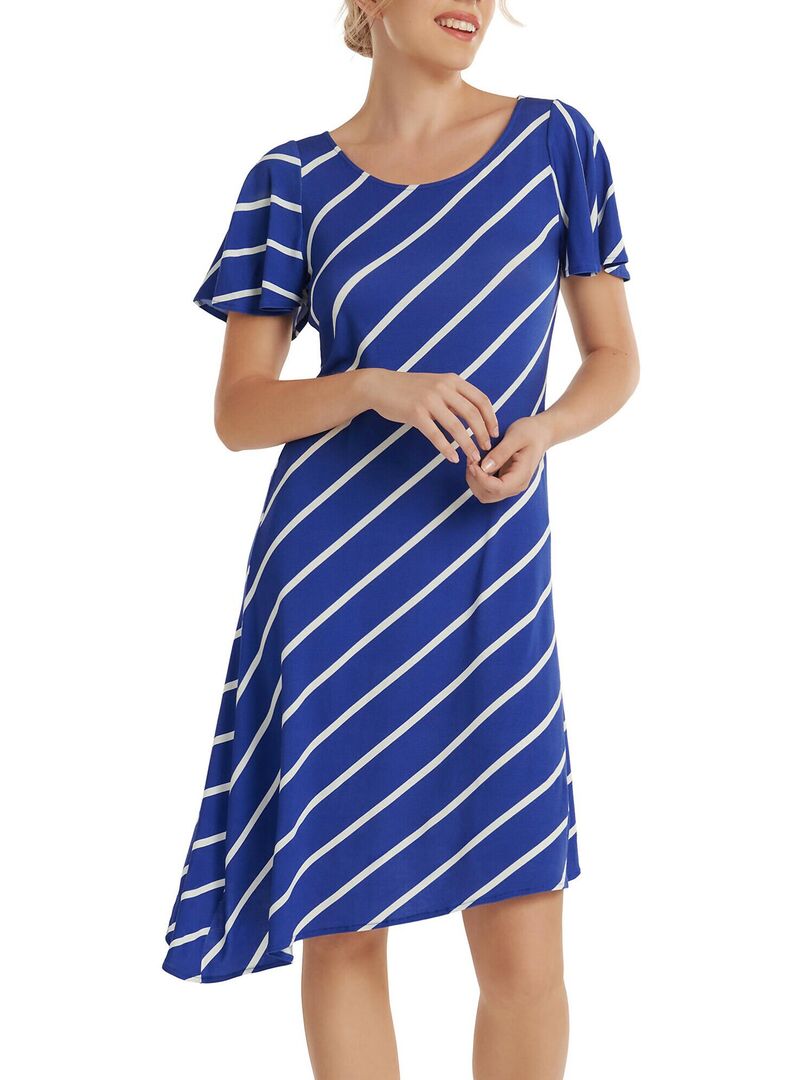 Robe estivale asymétrique manches courtes Rhodes - Bleu