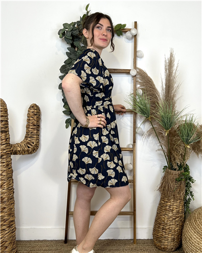 Robe Fleurs Gingko ByOne Marine - Bleu Clair