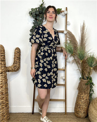 Robe Fleurs Gingko ByOne Marine - Bleu Clair