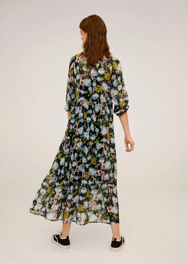 Robe Hippie Fleurie à Col Rabattu