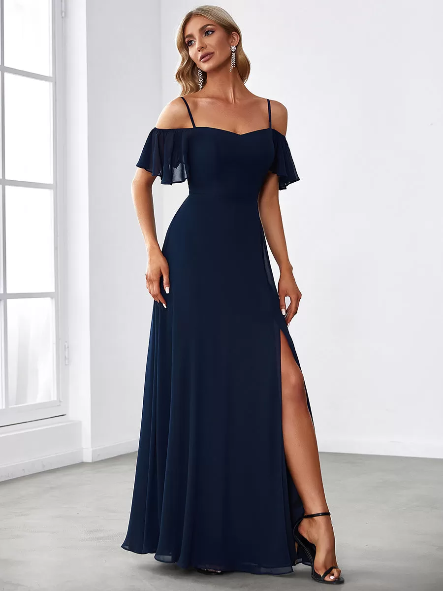 Robe invitée mariage fendue été sexy à épaules dénudées